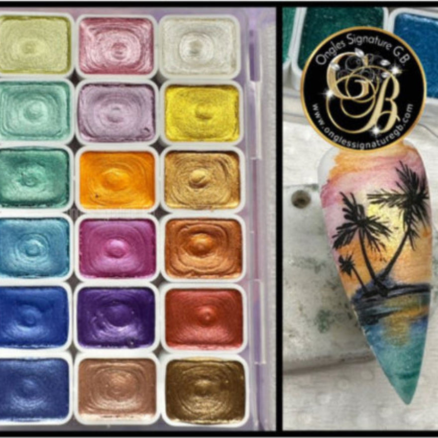 Coffret Aquarelle Nacrée – 18 Couleurs Pastilles
