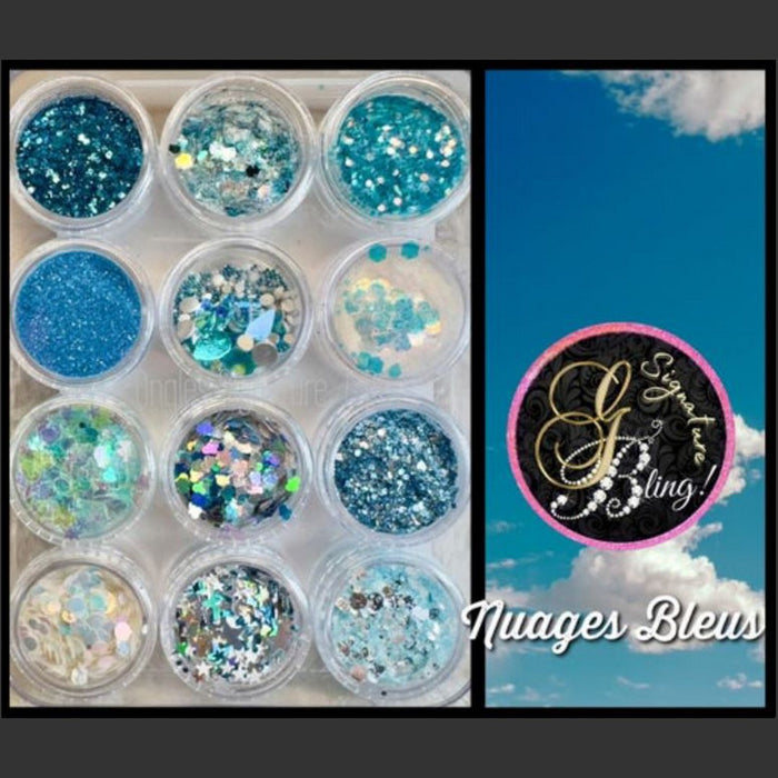 Coffret de paillettes thématique “Nuages Bleus", GBling, Nail Art, Décoration ongles