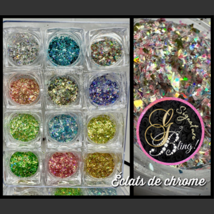 Coffret éclats de chrome, GBling, Nail Art, Décoration d'ongles